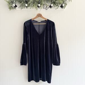 Madewell Navy Velvet Balloon Sleeve V Neck Dress Large CP